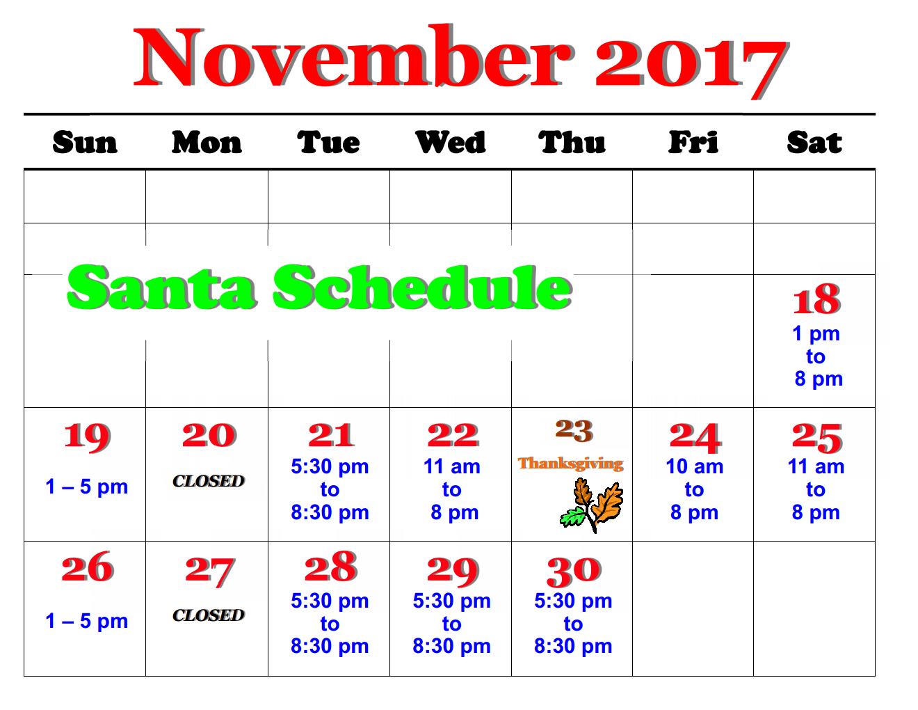 Santa Claus Schedule & Price List Biggs Park Mall