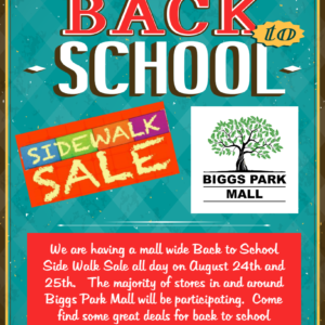 Back to School Sidewalk Sale on August 24 & 24