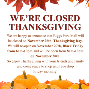 Closed on Thanksgiving – Black Friday Hours