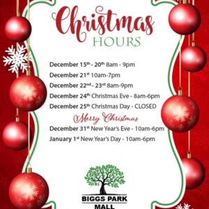 Biggs Park Mall Holiday Hours 2025