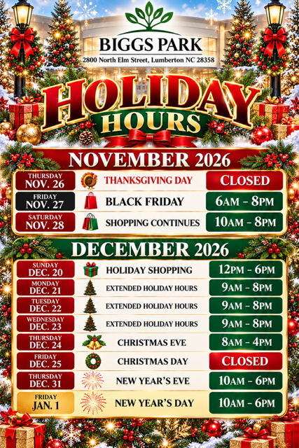 Biggs Park Mall 2026 Holiday Hours